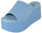Berness Women's Platform Wedge Slide Sandals – Open Toe Slip-On Flatform Mule Sandals, Comfortable Summer Shoes FLORA Blue Denim
