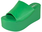 Berness Women's Platform Wedge Slide Sandals – Open Toe Slip-On Flatform Mule Sandals, Comfortable Summer Shoes FLORA Green