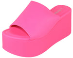 Berness Women's Platform Wedge Slide Sandals – Open Toe Slip-On Flatform Mule Sandals, Comfortable Summer Shoes FLORA Hot Pink