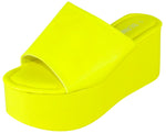 Berness Women's Platform Wedge Slide Sandals – Open Toe Slip-On Flatform Mule Sandals, Lightweight Comfortable Summer Shoes FLORA Neon Yellow