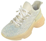 Berness Women’s Rhinestone Chunky Sneakers – Platform Lace-Up Fashion Walking Shoes, Sparkle Casual Sneakers FREYA Beige