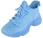 Berness Women’s Rhinestone Chunky Sneakers – Platform Lace-Up Fashion Walking Shoes, Sparkle Casual Sneakers FREYA Blue