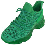 Berness Women’s Rhinestone Chunky Sneakers – Platform Lace-Up Fashion Walking Shoes, Sparkle Casual Sneakers FREYA Green