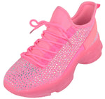 Berness Women’s Rhinestone Chunky Sneakers – Platform Lace-Up Fashion Walking Shoes, Sparkle Casual Sneakers FREYA Hot Pink