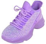 Berness Women’s Rhinestone Chunky Sneakers – Platform Lace-Up Fashion Walking Shoes, Sparkle Casual Sneakers FREYA Purple