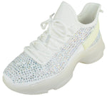 Berness Women’s Rhinestone Chunky Sneakers – Platform Lace-Up Fashion Walking Shoes, Sparkle Casual Sneakers FREYA White