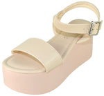 Berness Women's Platform Wedge Sandals – Open Toe Ankle Strap Buckle Sandals, Lightweight Flatform Dress Sandals, Casual Summer Platform Shoes GEORGINA02 Beige Nude