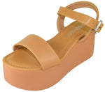 Berness Women's Platform Wedge Sandals – Open Toe Ankle Strap Buckle Sandals, Lightweight Flatform Dress Sandals, Casual Summer Platform Shoes GEORGINA02 Camel Brown