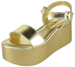Berness Women's Platform Wedge Sandals – Open Toe Ankle Strap Buckle Sandals, Lightweight Flatform Dress Sandals, Casual Summer Platform Shoes GEORGINA02 Gold