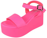 Berness Women's Platform Wedge Sandals – Open Toe Ankle Strap Buckle Sandals, Lightweight Flatform Dress Sandals, Casual Summer Platform Shoes GEORGINA02 Hot Pink
