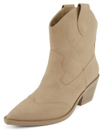 Soda Women Ankle Boots Western Cowboy Slip On Short Block Heel Pointed Toe Cowgirl Stitched Booties INCITY-S Camel Beige