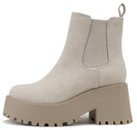 Soda Women’s Platform Chelsea Ankle Boots – Lug Sole Chunky Heel Booties, Slip On Elastic Side Fashion Boots, Combat Inspired Platform Shoes INSTANT Beige Stone
