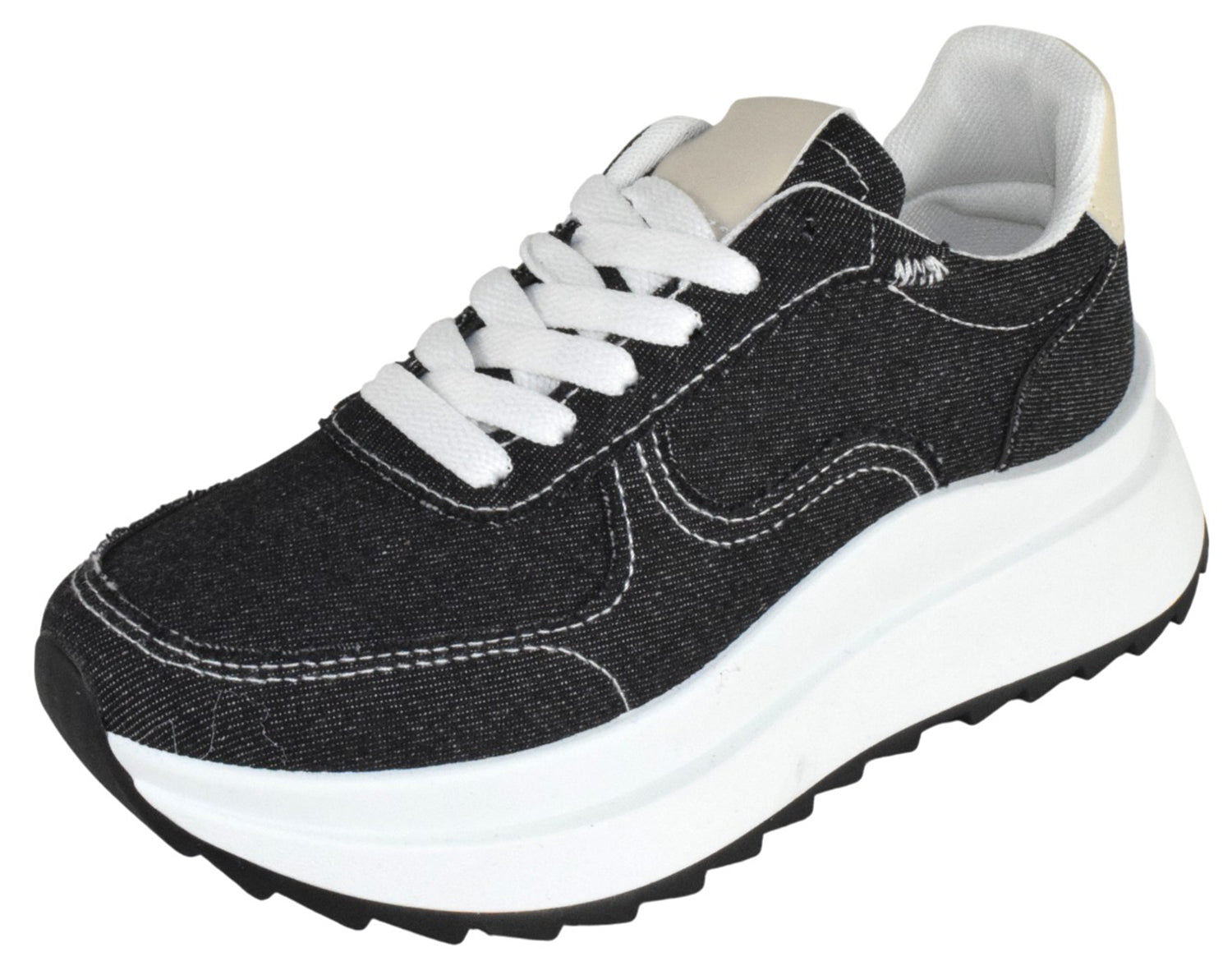 TOP MODA Women Chunky Fashion Sneakers Casual Lace-Up Walking Shoes Comfort Trainers Platform Thick Sole INU-1 Black Denim