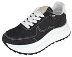TOP MODA Women Chunky Fashion Sneakers Casual Lace-Up Walking Shoes Comfort Trainers Platform Thick Sole INU-1 Black Denim