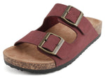 Soda Women’s Slide Sandals – Double Buckle Adjustable Straps, Cork Footbed, Lightweight Comfort Flat Sandals JETE-S Burgundy 