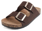 Soda Women’s Slide Sandals – Double Buckle Adjustable Straps, Cork Footbed, Lightweight Comfort Flat Sandals JETE-S Dark Brown
