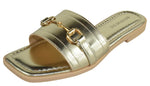 Berness Women’s Slide Sandals – Square Open Toe Flat Sandals with Cushioned Footbed, Lightweight Slip-On Slides, Gold Chain Hardware, Casual Dress Summer Shoes KAMARI Gold