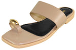 Berness Women’s Toe Ring Slide Sandals – Gold Accent, Cushioned Footbed, Lightweight Flat Slip-On Sandals, Minimalist Summer Slides KAMILA Beige