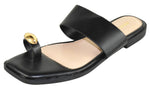 Berness Women’s Toe Ring Slide Sandals – Gold Accent, Cushioned Footbed, Lightweight Flat Slip-On Sandals, Minimalist Summer Slides KAMILA Black