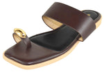 Berness Women’s Toe Ring Slide Sandals – Gold Accent, Cushioned Footbed, Lightweight Flat Slip-On Sandals, Minimalist Summer Slides KAMILA Brown