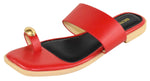 Berness Women’s Toe Ring Slide Sandals – Gold Accent, Cushioned Footbed, Lightweight Flat Slip-On Sandals, Minimalist Summer Slides KAMILA Red
