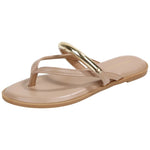 Berness Women’s Thong Sandals – Flat Slip-On Flip Flops with Gold Accent Strap, Casual Summer Comfort Sandals KARA Beige