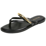 Berness Women’s Thong Sandals – Flat Slip-On Flip Flops with Gold Accent Strap, Casual Summer Comfort Sandals KARA Black