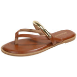 Berness Women’s Thong Sandals – Flat Slip-On Flip Flops with Gold Accent Strap, Casual Summer Comfort Sandals KARA Tan Brown