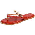 Berness Women’s Thong Sandals – Flat Slip-On Flip Flops with Gold Accent Strap, Casual Summer Comfort Sandals KARA Red