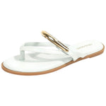 Berness Women’s Thong Sandals – Flat Slip-On Flip Flops with Gold Accent Strap, Casual Summer Comfort Sandals KARA White