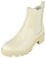 Berness Kaya Women's Chelsea Ankle Boots Low Block Heel Platform Lug Sole Elastic Goring Side Zipper Round Toe Booties Beige