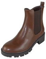 Berness Kaya Women's Chelsea Ankle Boots Low Block Heel Platform Lug Sole Elastic Goring Side Zipper Round Toe Booties Brown