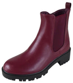 Berness Kaya Women's Chelsea Ankle Boots Low Block Heel Platform Lug Sole Elastic Goring Side Zipper Round Toe Booties Wine Burgundy