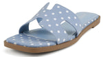 Soda Shoes Women Slip-On Cushioned Sandals H-Band Flat Flip-Flops Slides Square Toe KNIT-S Blue Polka Dot