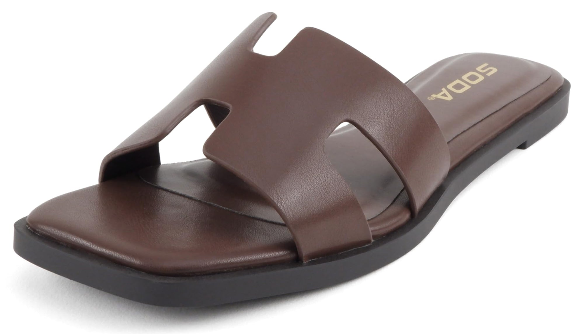 Soda Shoes Women Slip-On Cushioned Sandals H-Band Flat Flip-Flops Slides Square Toe KNIT-S Dark Brown