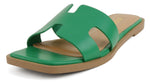 Soda Shoes Women Slip-On Cushioned Sandals H-Band Flat Flip-Flops Slides Square Toe KNIT-S Green