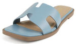 Soda Shoes Women Slip-On Cushioned Sandals H-Band Flat Flip-Flops Slides Square Toe KNIT-S Light Blue