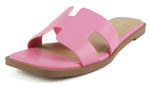Soda Shoes Women Slip-On Cushioned Sandals H-Band Flat Flip-Flops Slides Square Toe KNIT-S Light Fuchsia Pink