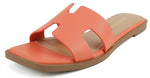 Soda Shoes Women Slip-On Cushioned Sandals H-Band Flat Flip-Flops Slides Square Toe KNIT-S Orange