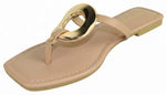 Berness Women’s Thong Sandals – Gold Hardware Accent Square Toe Flat Sandals, Slip-On Dressy Summer Sandals KORI Beige