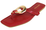 Berness Women’s Thong Sandals – Gold Hardware Accent Square Toe Flat Sandals, Slip-On Dressy Summer Sandals KORI Red
