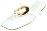 Berness Women’s Thong Sandals – Gold Hardware Accent Square Toe Flat Sandals, Slip-On Dressy Summer Sandals KORI White