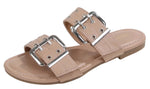 Berness Women’s Slide Sandals – Double Buckle Adjustable Straps, Cushioned Footbed, Lightweight Flat Slip-On Sandals, Metal Eyelet Casual Fashion Slides KYLE Beige