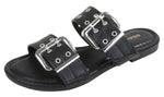 Berness Women’s Slide Sandals – Double Buckle Adjustable Straps, Cushioned Footbed, Lightweight Flat Slip-On Sandals, Metal Eyelet Casual Fashion Slides KYLE Black