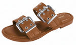 Berness Women’s Slide Sandals – Double Buckle Adjustable Straps, Cushioned Footbed, Lightweight Flat Slip-On Sandals, Metal Eyelet Casual Fashion Slides KYLE Camel Brown