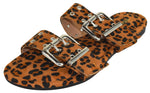 Berness Women’s Slide Sandals – Double Buckle Adjustable Straps, Cushioned Footbed, Lightweight Flat Slip-On Sandals, Metal Eyelet Casual Fashion Slides KYLE Leopard Cheetah