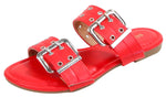 Berness Women’s Slide Sandals – Double Buckle Adjustable Straps, Cushioned Footbed, Lightweight Flat Slip-On Sandals, Metal Eyelet Casual Fashion Slides KYLE Red