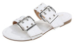 Berness Women’s Slide Sandals – Double Buckle Adjustable Straps, Cushioned Footbed, Lightweight Flat Slip-On Sandals, Metal Eyelet Casual Fashion Slides KYLE White