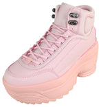 Berness Women’s Platform High Top Sneakers – Chunky Lug Sole Lace-Up Ankle Boots, Fashion Statement Sneakers MACY01 Pink