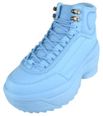 Berness Women’s Platform High Top Sneakers – Chunky Lug Sole Lace-Up Ankle Boots, Fashion Statement Sneakers MACY01 Blue